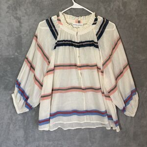 Apiece Apart Women 8 Ruffle Neck Striped Hook & Eye Blouse Sleeves Flowy